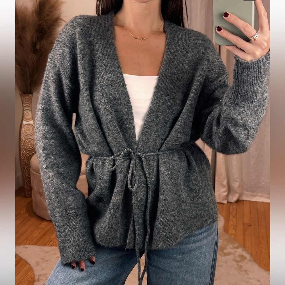 Like New Honey Mango Tie-Front Cardigan